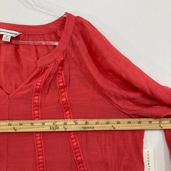 New Counterparts Top size 2X Orange Soft Comfy Split Neck Popover Blouse Preppy - Picture 5 of 9